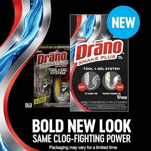 Drano Gel Drain Clog Remover and Cleaner 16oz and Snake Plus Tool 16 inches, Unclogs Tough blockages, Commercial Line