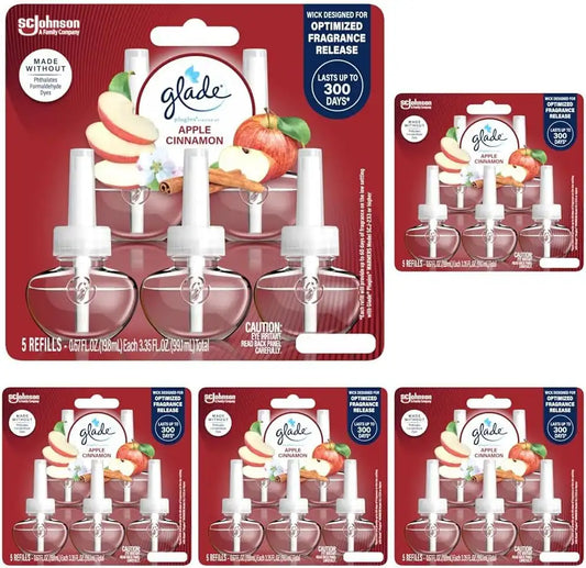 Glade PlugIns Air Freshener Refills, Apple Cinnamon, 3.35 Fl Oz (5 Count) (Pack of 5)