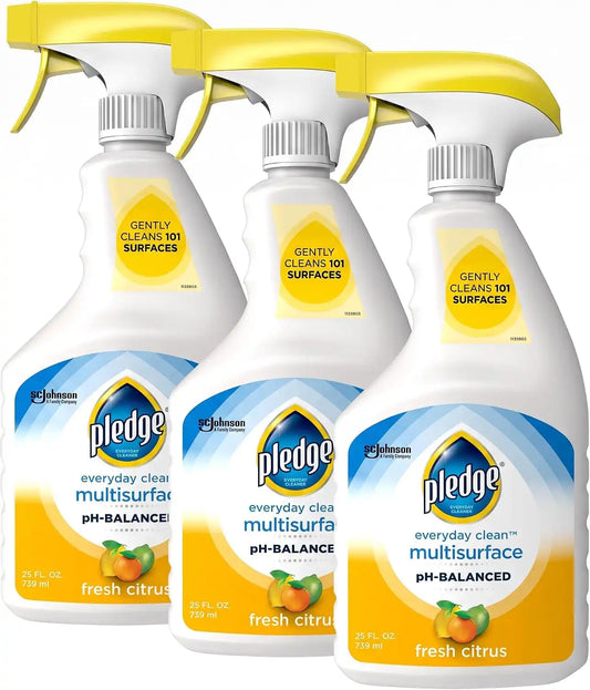 Pledge pH-Balanced Multisurface Cleaner Spray for Everyday Care, Fresh Citrus Scent, 25oz (Pack of 3)
