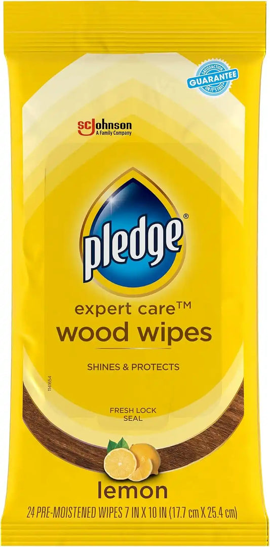 Pledge Expert Care Enhancing Wood Wipes, Lemon Scent, 24 Count, white