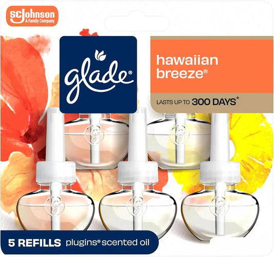 Glade PlugIns Refills Air Freshener, Scented and Essential Oils for Home and Bathroom, Hawaiian Breeze, 0.67 Fl Oz (Pack of 5)
