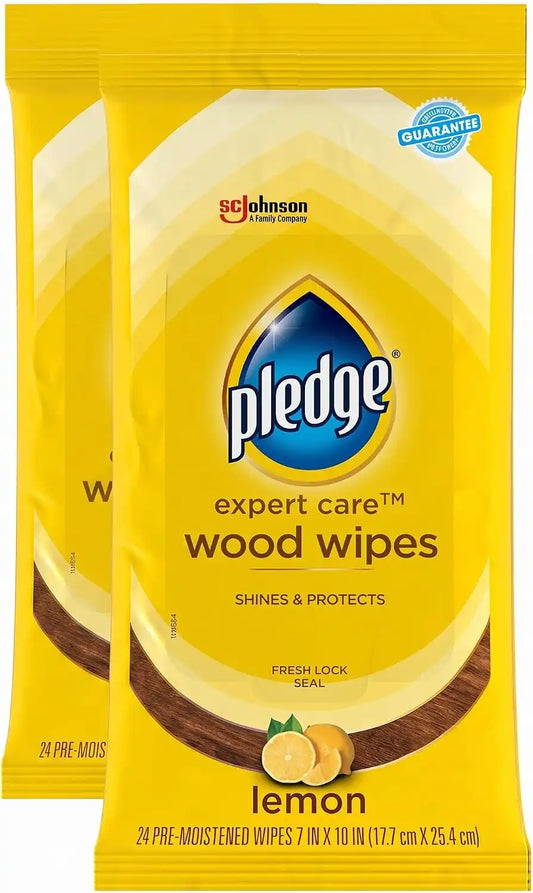 Pledge Expert Care Enhancing Wood Wipes, Lemon Scent, 24 Count (Pack of 2)