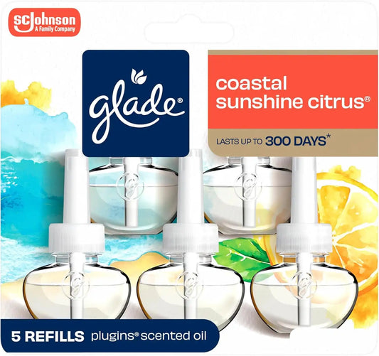 Glade PlugIns Air Freshener Refills, Coastal Sunshine Citrus, 5 Count