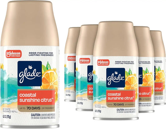Glade Automatic Spray Refills, Air Freshener, Coastal Sunshine Citrus, 6.2 oz, 6 Count