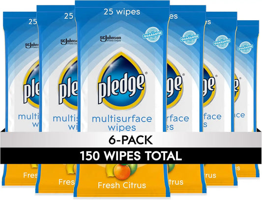 Pledge pH Balanced Multi Surface Cleaning Wipes, Fresh Citrus, 25 ct, 6 pk