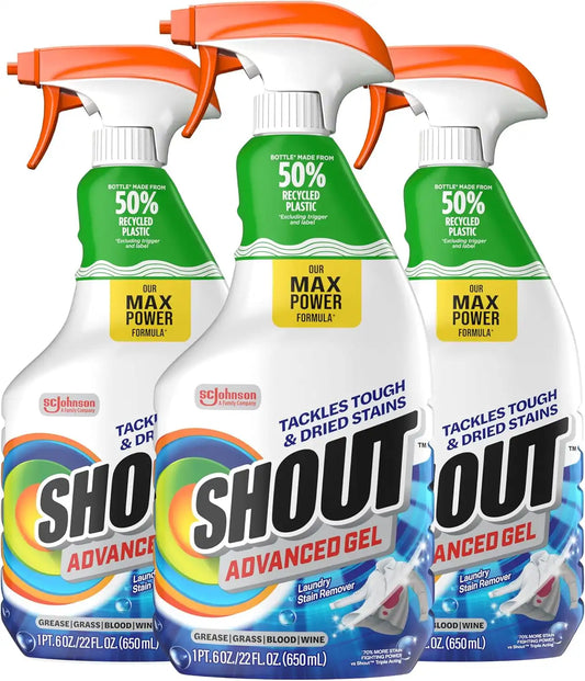 Shout Advanced Gel Laundry Stain Remover Spray, 22oz, (3-Pack)