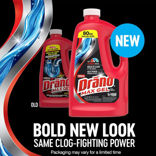 Drano Max Gel Drain Clog Remover and Cleaner for Shower or Sink Drains, 80 oz, 2 pack