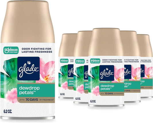 Glade Automatic Spray Refill, Dewdrop Petals, Scented Air Freshener for Home and Bathroom, 6.2 Oz, 6 Count