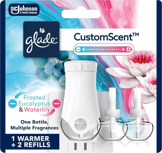 Glade PlugIns CustomScent Kit, Eucalyptus & Waterlily, 1 Warmer + 2 Refills
