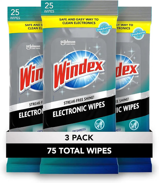 Windex Electronic Cleaning Wipes, Anti-Static, 25 Count (3-Pack)