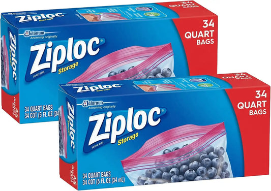 Ziploc Quart Food Storage Bags,Stand-Up Bottom,Easy to Fill,(Packaging May Vary),136 Count (Pack of 2)