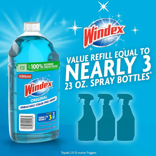 Windex Glass & Window Cleaner Refill, Original, 67.6 oz