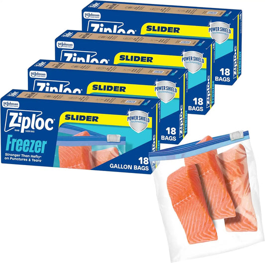 Ziploc Gallon Freezer Slider Bags, 72 Total Bags (18 Count, 4-Pack)