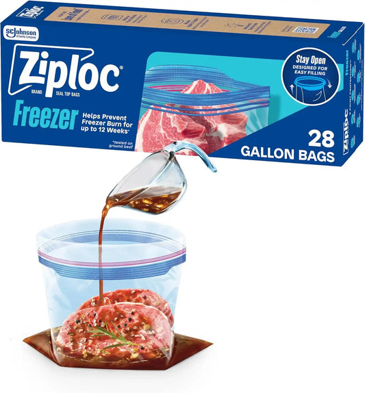 Ziploc Gallon Freezer Bags, Food Storage, Stand-Up Bottom, 28 Count (Pack of 9)