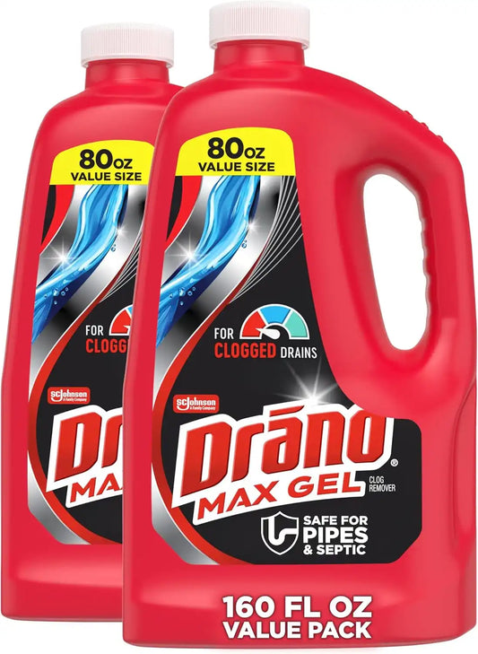 Drano Max Gel Drain Clog Remover and Cleaner for Shower or Sink Drains, 80 oz, 2 pack
