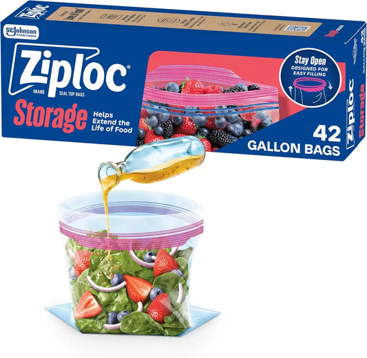 Ziploc Gallon Food Storage Bags, Stand-Up Bottom, Easy to Fill, 42 Count (Pack of 9)