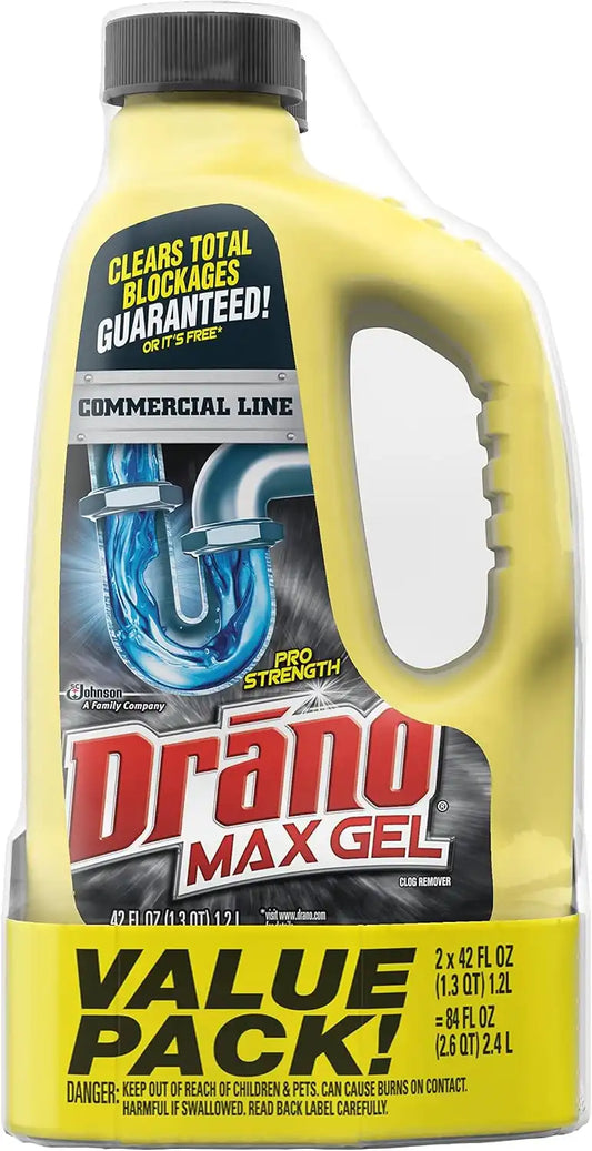 Drano Max Gel Drain Clog Remover & Cleaner, Commercial Line, 42 oz 2-Pack