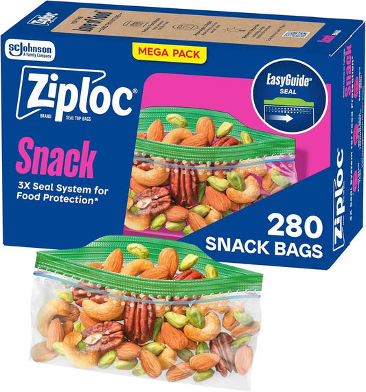 Ziploc Snack Bags with EasyGuide Texture, Small Plastic Storage Bags with Grip 'N Seal Technology, 280 Count (Pack of 9)
