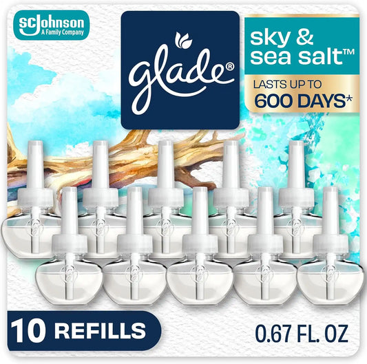 Glade PlugIns Air Freshener Refills, Sky & Sea Salt, 10 Count
