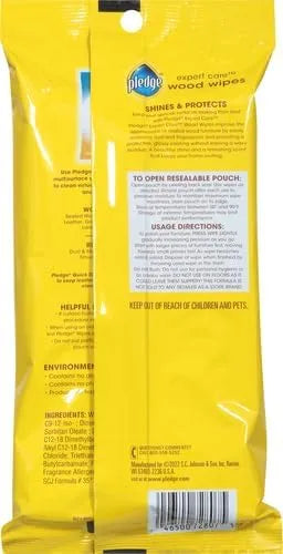 Pledge Expert Care Enhancing Wood Wipes, Lemon Scent, 24 Count (Pack of 12)