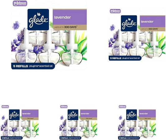 Glade PlugIns Air Freshener Refills, Lavender & Aloe, 3.35 Fl Oz (5 Count) (Pack of 5)