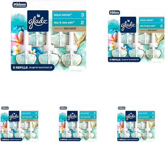 Glade PlugIns Refills Air Freshener, Aqua Waves and Sky & Sea Salt, Scented & Essential Oils for Home and Bathroom, 0.67 Fl Oz (Pack of 25)