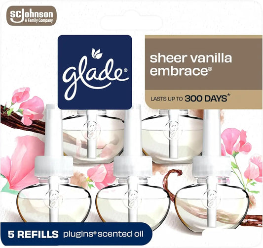 Glade PlugIns Air Freshener Refills, Sheer Vanilla Embrace, 5 Count