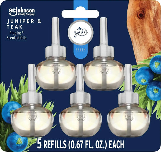 Glade PlugIns Air Freshener Refills, Juniper & Teak, 5 Count