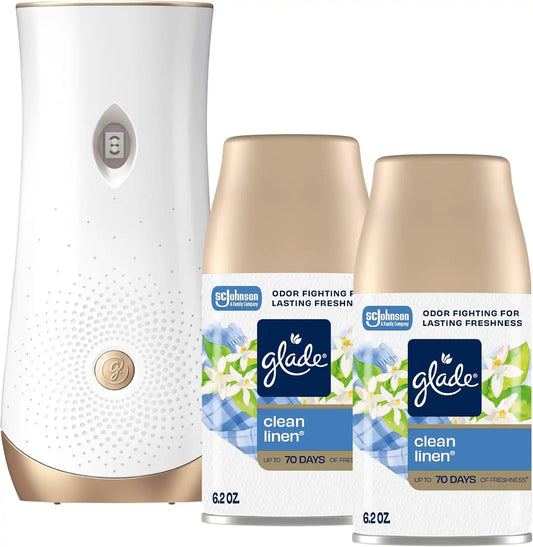 Glade Automatic Spray Air Freshener Kit, Clean Linen, Holder +2 Refills
