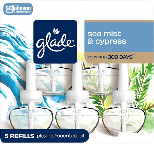 Glade PlugIns Air Freshener Refills, Sea Mist & Cypress, 5 Count