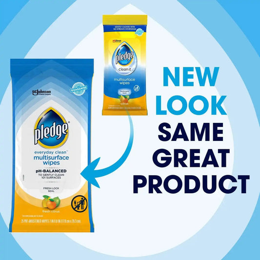 Pledge pH Balanced Multi Surface Cleaning Wipes, Fresh Citrus, 25 Ct, 1 pk