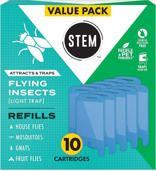STEM Flying Insect Light Trap Refill Cartridges, Indoor Fruit Fly Trap, Insecticide-Free Pest Control for Home, Attracts and Traps Insects, Official STEM Refills - 10 Count