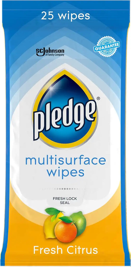 Pledge pH Balanced Multi Surface Cleaning Wipes, Fresh Citrus, 25 Ct, 1 pk