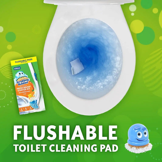 Scrubbing Bubbles Toilet Bowl Brush & Holder w/Cleaner Refill Pads,Fresh Brush Toilet Wand Starter Kit,Cleans Limescale & Fights Odors, Citrus Scent, 1 Wand + 4 Refills + 1 Stand, 1 Count (Pack of 4)