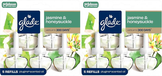 Glade PlugIns Refills Air Freshener, Jasmine & Honeysuckle, Scented and Essential Oils for Home and Bathroom, 0.67 Fl Oz,5 Count (Pack of 2)