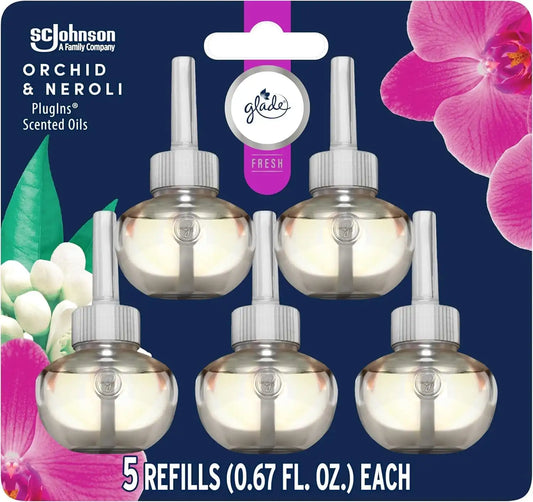 Glade PlugIns Air Freshener Refills, Orchid & Neroli, 5 Count