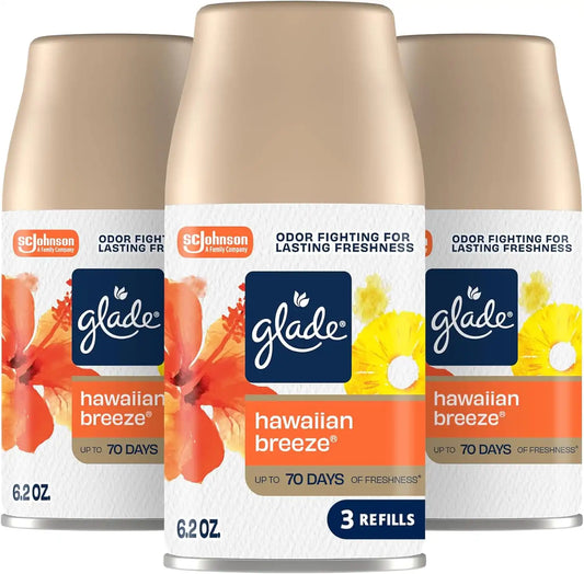 Glade Automatic Spray Air Freshener Refill, Hawaiian Breeze, 3 Count