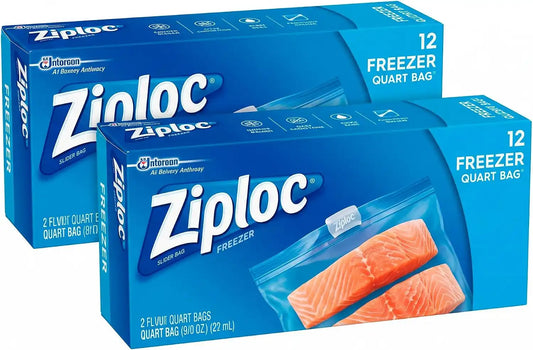 Ziploc Quart Food Storage Freezer Slider Bags, Power Shield Technology for More Durability, 34 Count (Pack of 8)