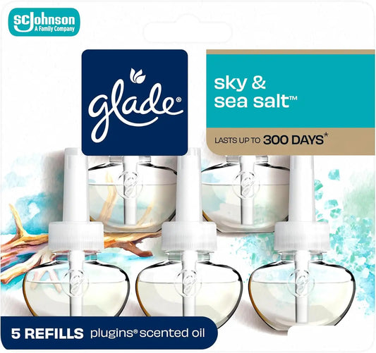 Glade PlugIns Air Freshener Refills, Sky & Sea Salt, 5 Count