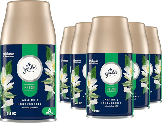 Glade Automatic Spray Refill, Jasmine & Honeysuckle, Scented Air Freshener for Home and Bathroom, 6.2 Oz, 6 Count