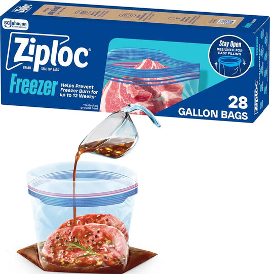 Ziploc Gallon Freezer Bags, Food Storage,  Stand-Up Bottom, 28 Count