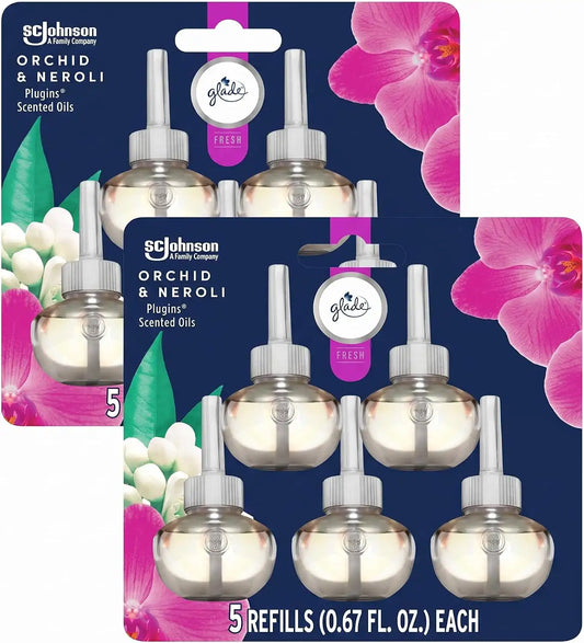 Glade PlugIns Refills Air Freshener, Scented and Essential Oils for Home and Bathroom, Orchid & Neroli, Fresh Collection 3.35 Fl Oz, 5 Count (Pack of 2)