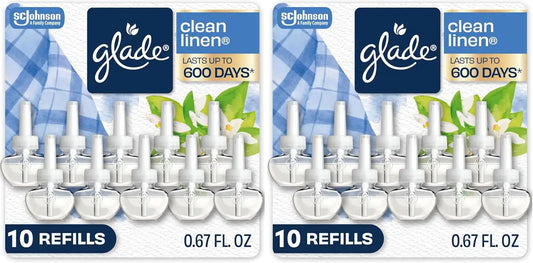 Glade PlugIns Refills Air Freshener, Scented and Essential Oils for Home and Bathroom, Clean Linen, 6.7 Fl Oz, 10 Count (Packaging May Vary) (Pack of 2)
