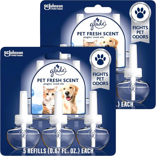 Glade PlugIns Refills Air Freshener, Pet Fresh Scent, Scented and Essential Oils for Home and Bathroom, 0.67 Fl Oz, 5 Count (Pack of 2)