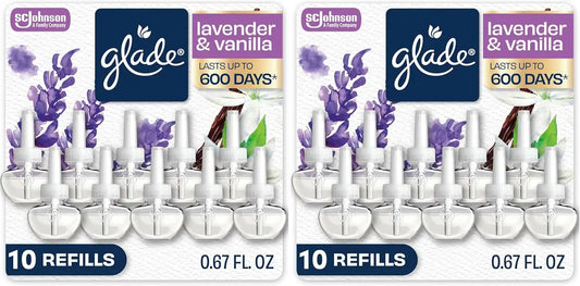 Glade PlugIns Refills Air Freshener, Scented and Essential Oils for Home and Bathroom, Lavender & Vanilla, 6.7 Fl Oz, 10 Count (Pack of 2)