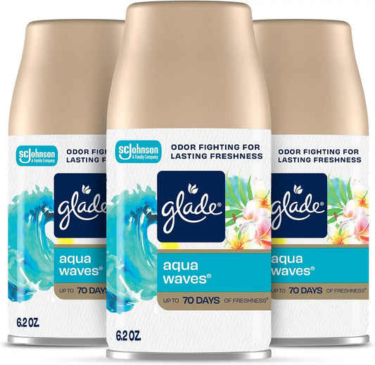 Glade Automatic Spray Air Freshener Refill, Aqua Waves, 3 Count