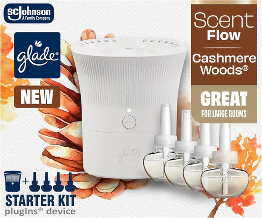 Glade Scent Flow PlugIns Air Freshener, Cashmere Woods, 1 Device+4 Refills