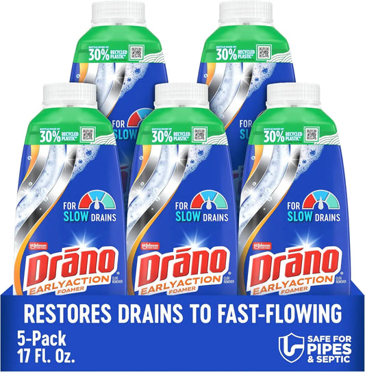 Drano EarlyAction Foamer Drain Clog Remover & Cleaner, 17oz 5-Pack