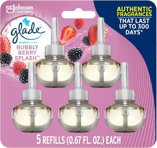 Glade PlugIns Refills Air Freshener, Bubbly Berry Splash, Scented and Essential Oils for Home and Bathroom, 0.67 Fl Oz, 5 Count