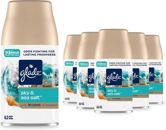 Glade Automatic Spray Refill, Sky & Sea Salt, Scented Air Freshener for Home and Bathroom, 6.2 Oz, 6 Count